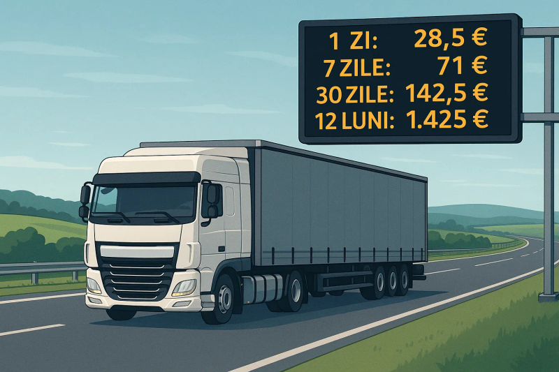 Camion pe autostradă, simbolizând costurile crescute ale rovinietei